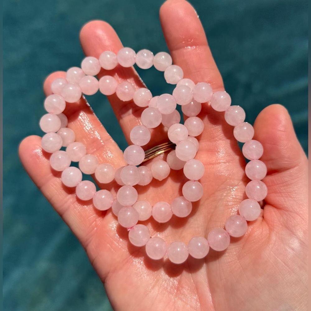 Authentic Rose Quartz Gemstone Crystal Beaded Bracelet - Picture 4 of 5